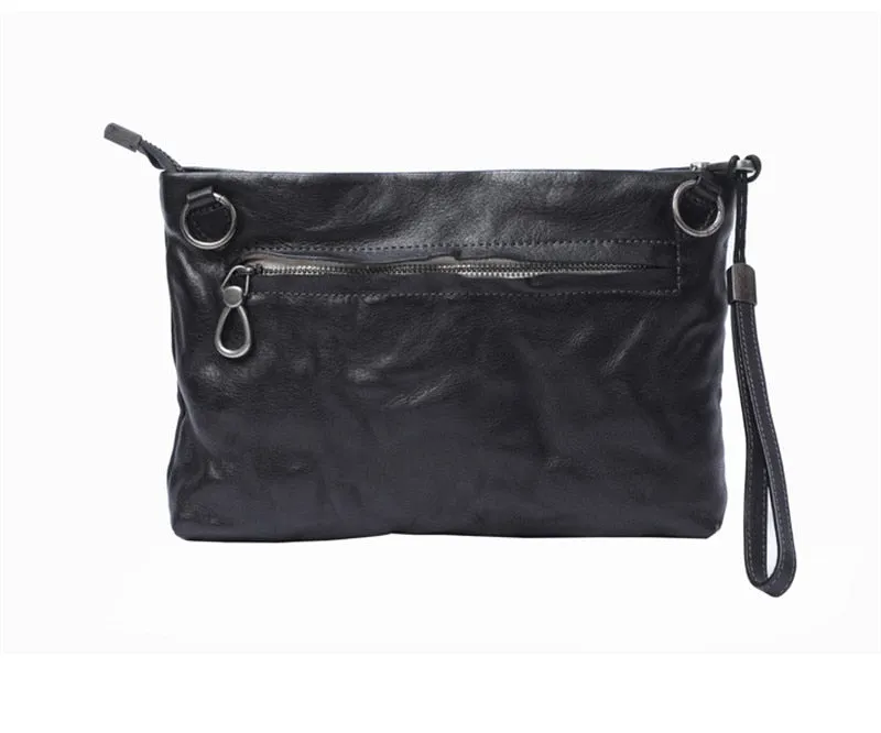 Vintage Distressed Leather Wristlet Crossbody Bag Clutch Bag - One Size