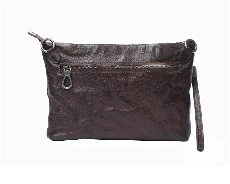 Vintage Distressed Leather Wristlet Crossbody Bag Clutch Bag - One Size