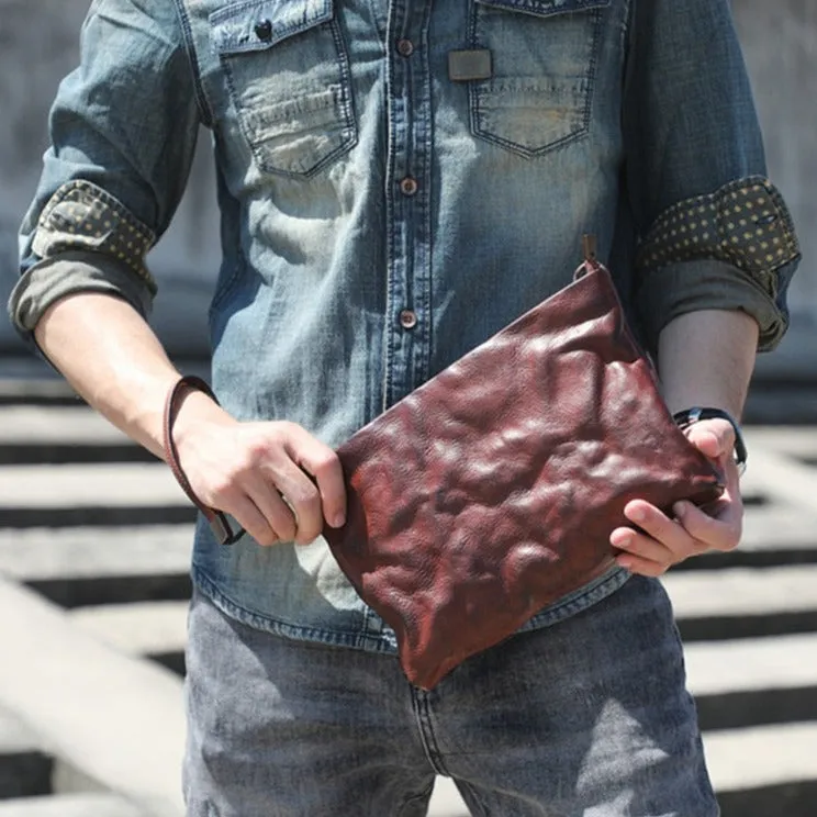 Vintage Distressed Leather Wristlet Crossbody Bag Clutch Bag - One Size