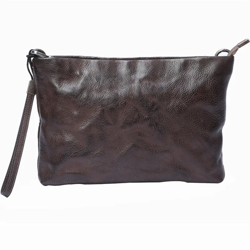 Vintage Distressed Leather Wristlet Crossbody Bag Clutch Bag - One Size