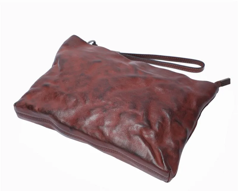 Vintage Distressed Leather Wristlet Crossbody Bag Clutch Bag - One Size