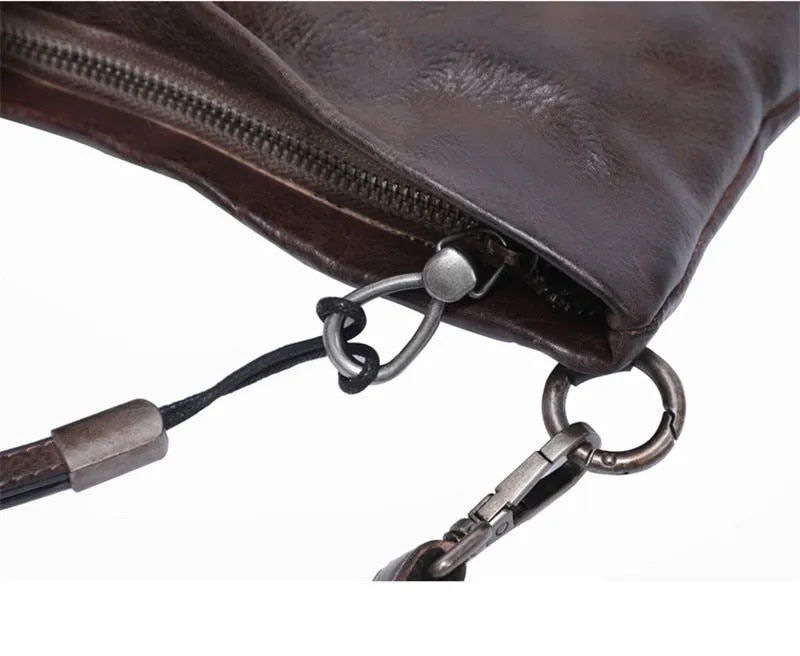 Vintage Distressed Leather Wristlet Crossbody Bag Clutch Bag - One Size