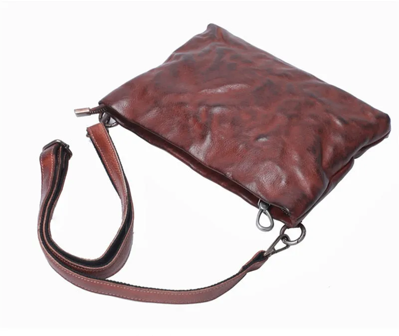 Vintage Distressed Leather Wristlet Crossbody Bag Clutch Bag - One Size