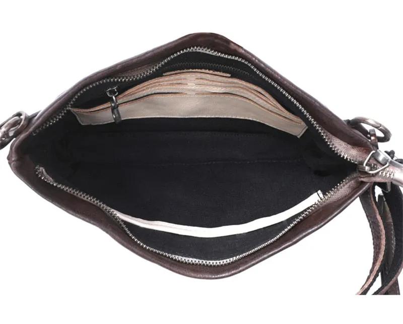 Vintage Distressed Leather Wristlet Crossbody Bag Clutch Bag - One Size