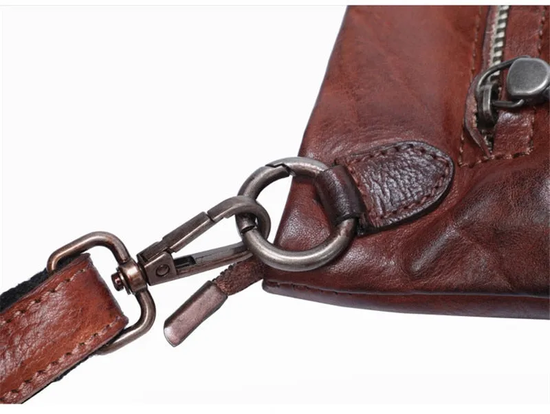 Vintage Distressed Leather Wristlet Crossbody Bag Clutch Bag - One Size