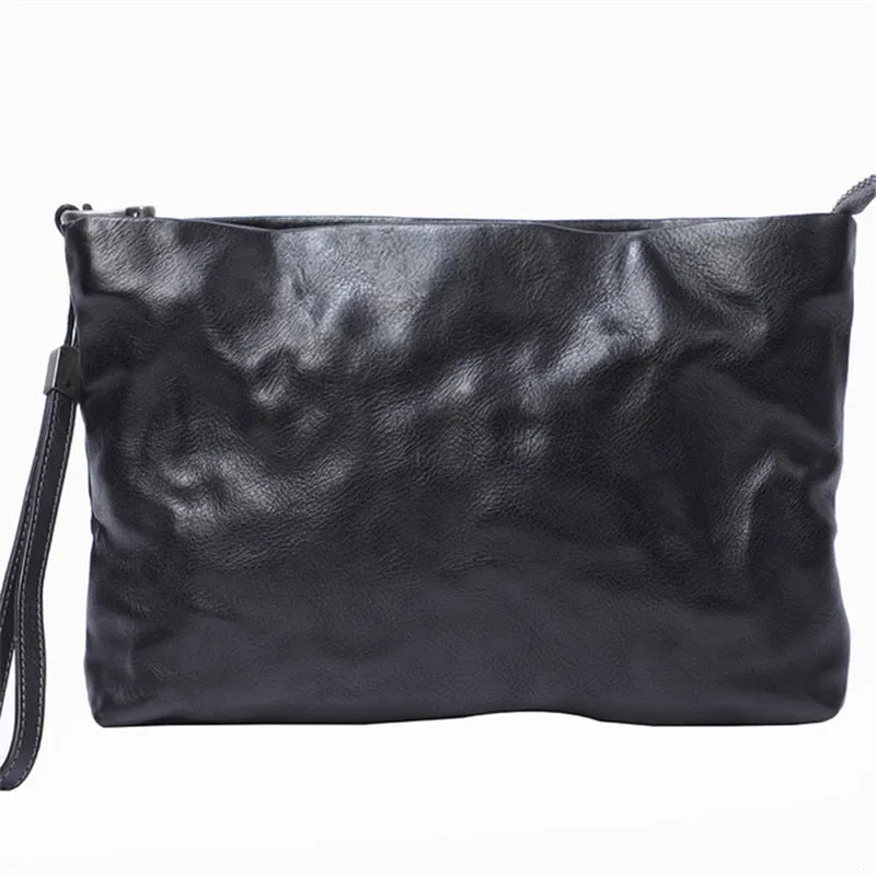 Vintage Distressed Leather Wristlet Crossbody Bag Clutch Bag - One Size