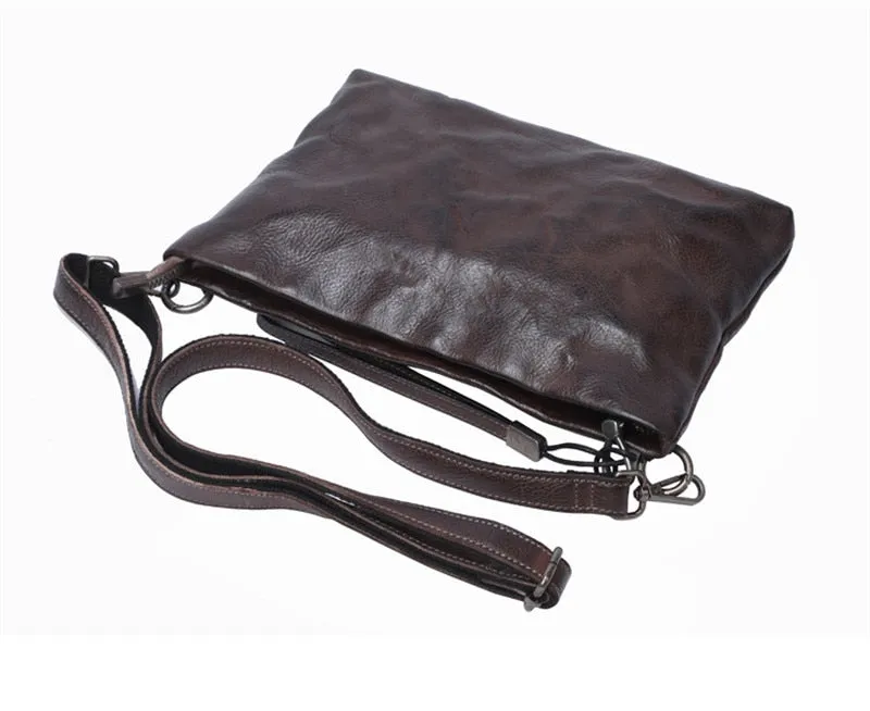 Vintage Distressed Leather Wristlet Crossbody Bag Clutch Bag - One Size