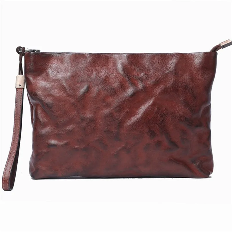 Vintage Distressed Leather Wristlet Crossbody Bag Clutch Bag - One Size