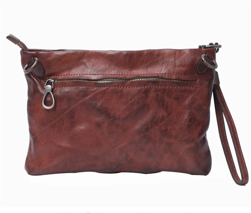 Vintage Distressed Leather Wristlet Crossbody Bag Clutch Bag - One Size