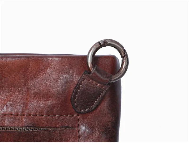 Vintage Distressed Leather Wristlet Crossbody Bag Clutch Bag - One Size