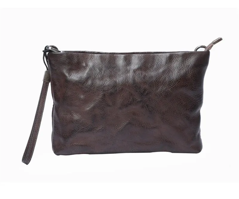 Vintage Distressed Leather Wristlet Crossbody Bag Clutch Bag - One Size