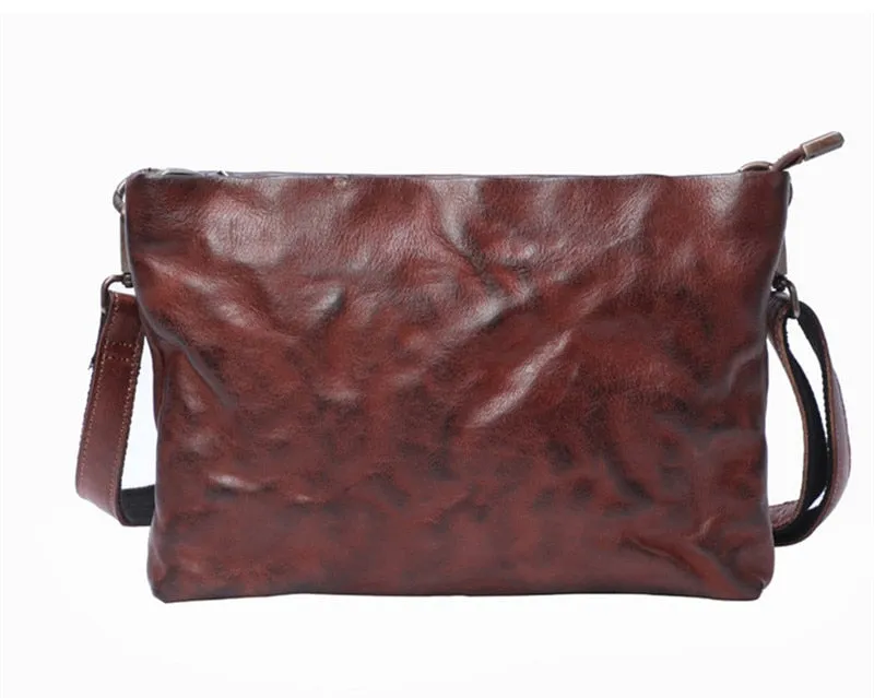 Vintage Distressed Leather Wristlet Crossbody Bag Clutch Bag - One Size