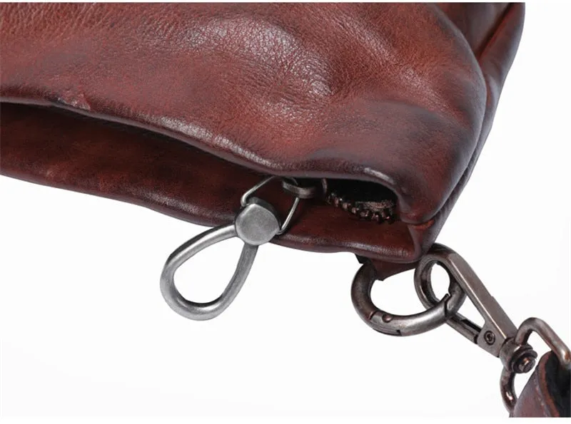 Vintage Distressed Leather Wristlet Crossbody Bag Clutch Bag - One Size
