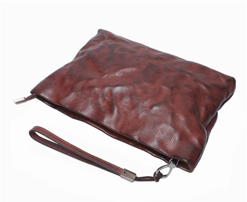 Vintage Distressed Leather Wristlet Crossbody Bag Clutch Bag - One Size