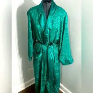 Vintage Victoria’s Secret Sz Large Emerald Green Silky long robe embossed