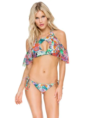 Viva Cuba Bonita High Neck Ruffle Top Multicolor
