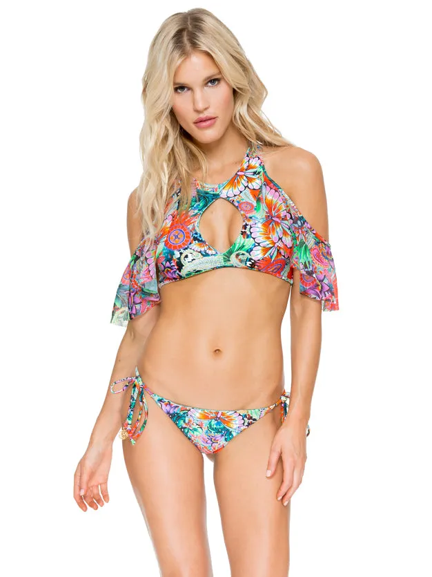 Viva Cuba Bonita High Neck Ruffle Top Multicolor