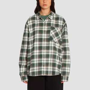 Volcom Plaid To Meet U Earth Tripper Longsleeve Shirt Dark Pine - Womens