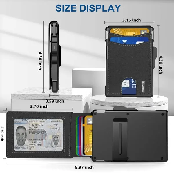 🔥Wallet for Men - with Pop Up Aluminum Case Money Clip Slim Leather Slots Credit Card Holder RFID Blocking Bifold Minimalist Wallet