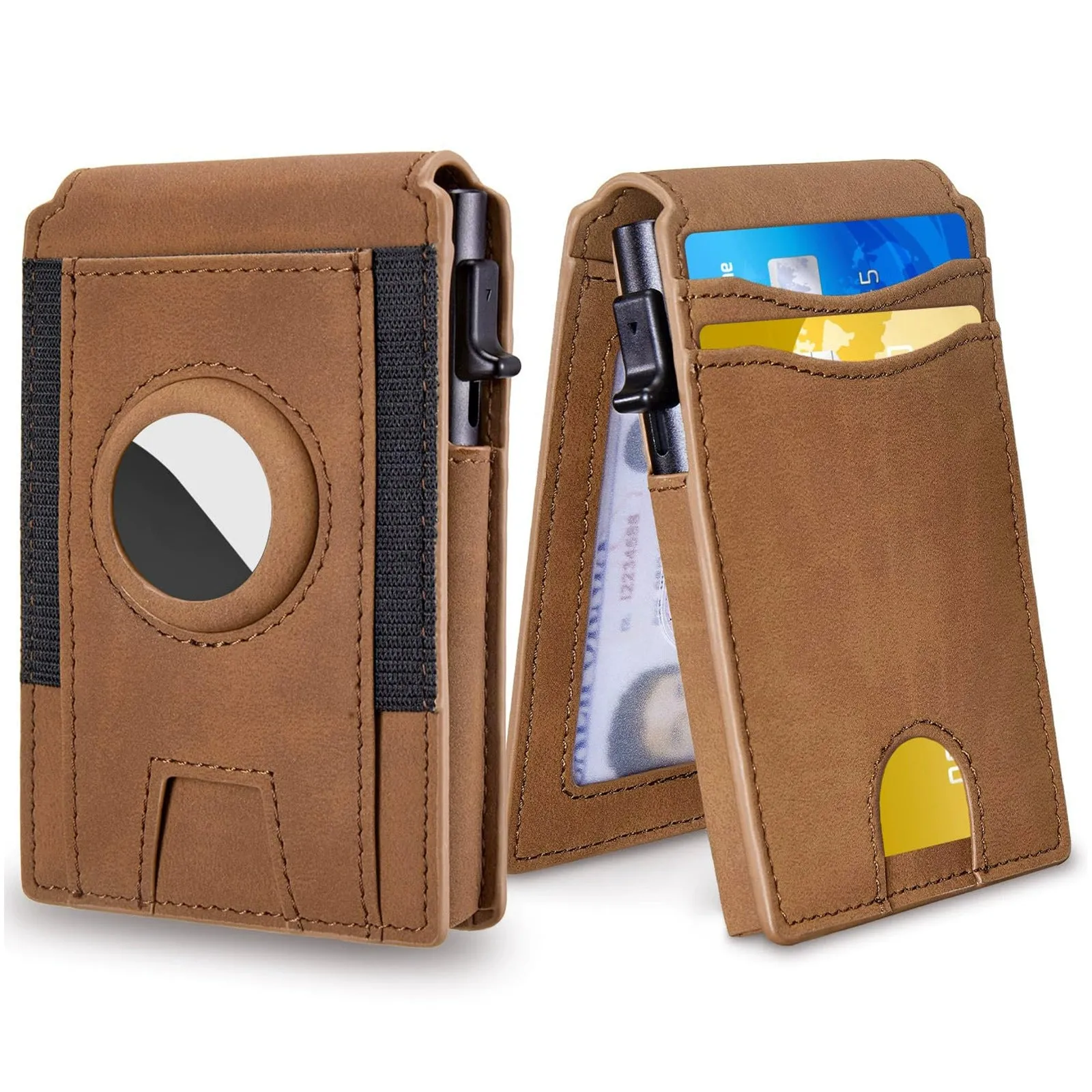 🔥Wallet for Men - with Pop Up Aluminum Case Money Clip Slim Leather Slots Credit Card Holder RFID Blocking Bifold Minimalist Wallet