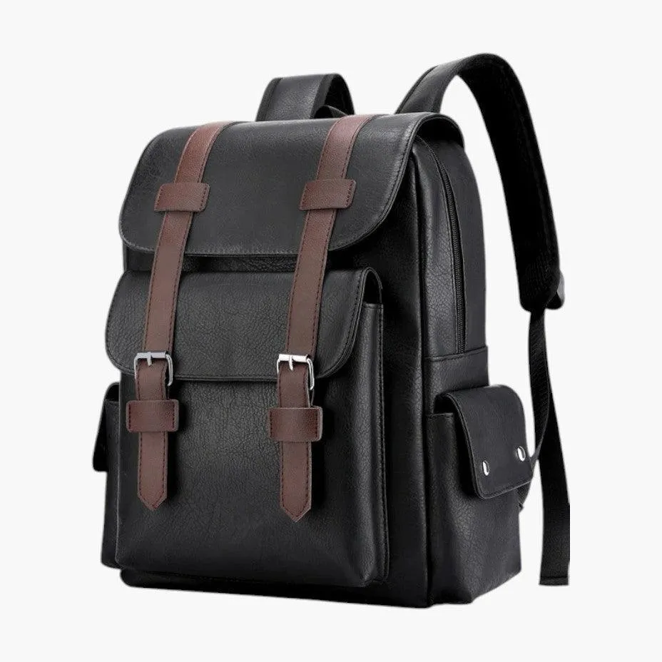 Water-Resistant PU Leather Backpack for Men