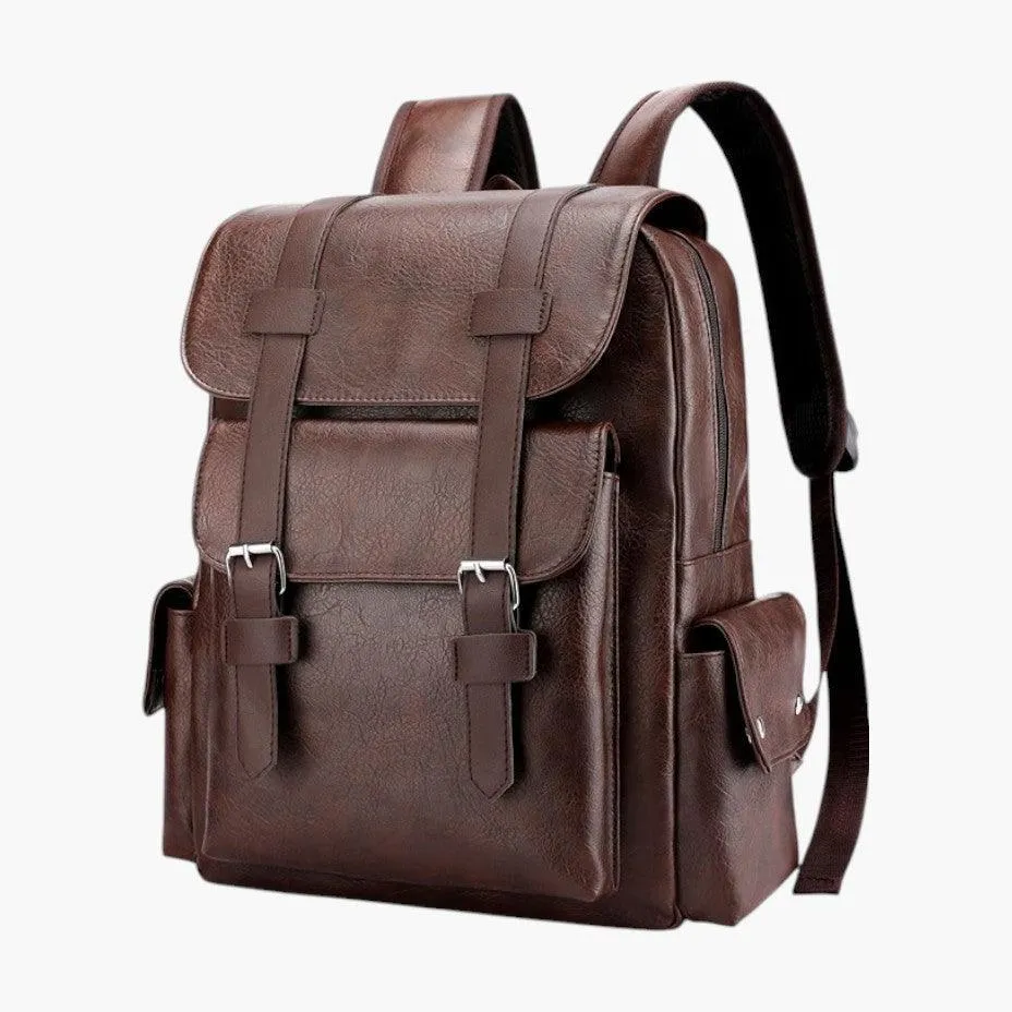 Water-Resistant PU Leather Backpack for Men
