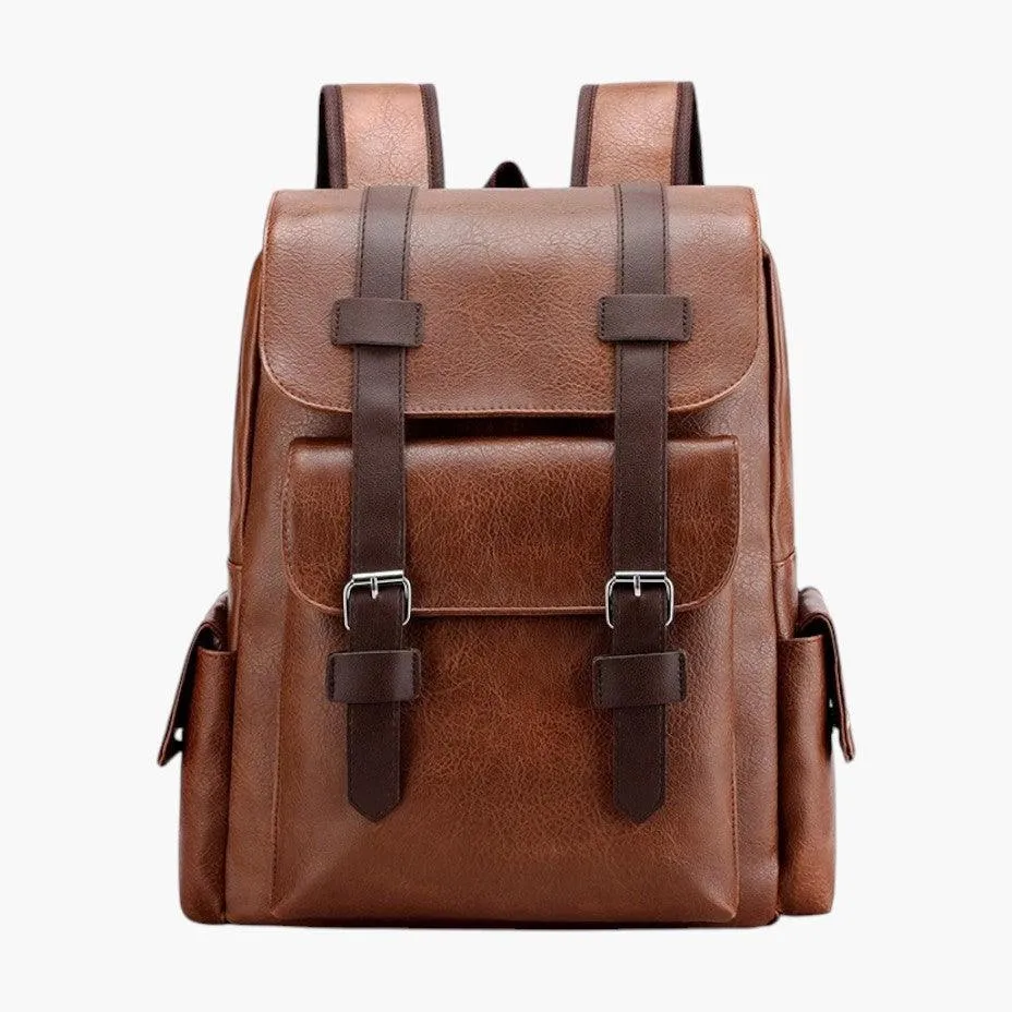 Water-Resistant PU Leather Backpack for Men