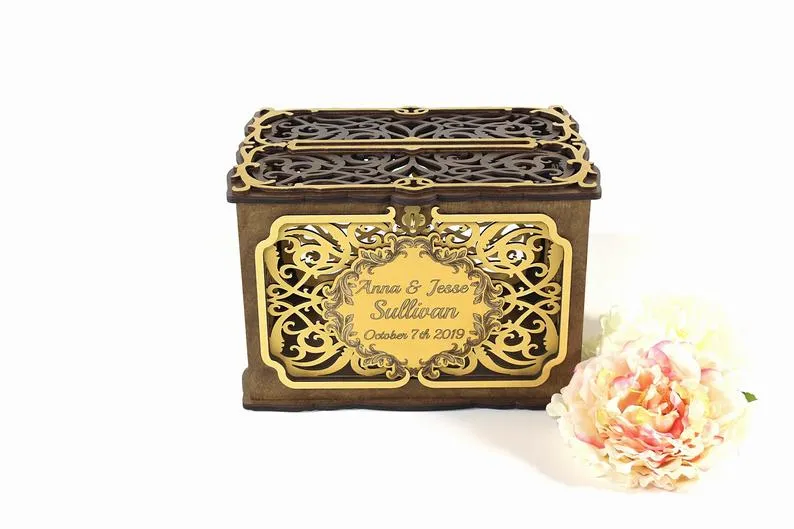 Wedding Card Box With Slot With Lock, Money Card Holder Handmade