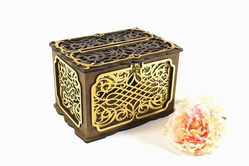 Wedding Card Box With Slot With Lock, Money Card Holder Handmade