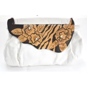 White Leather Lacquered Moon Bag Purse By Patricia Smith - 1980's
