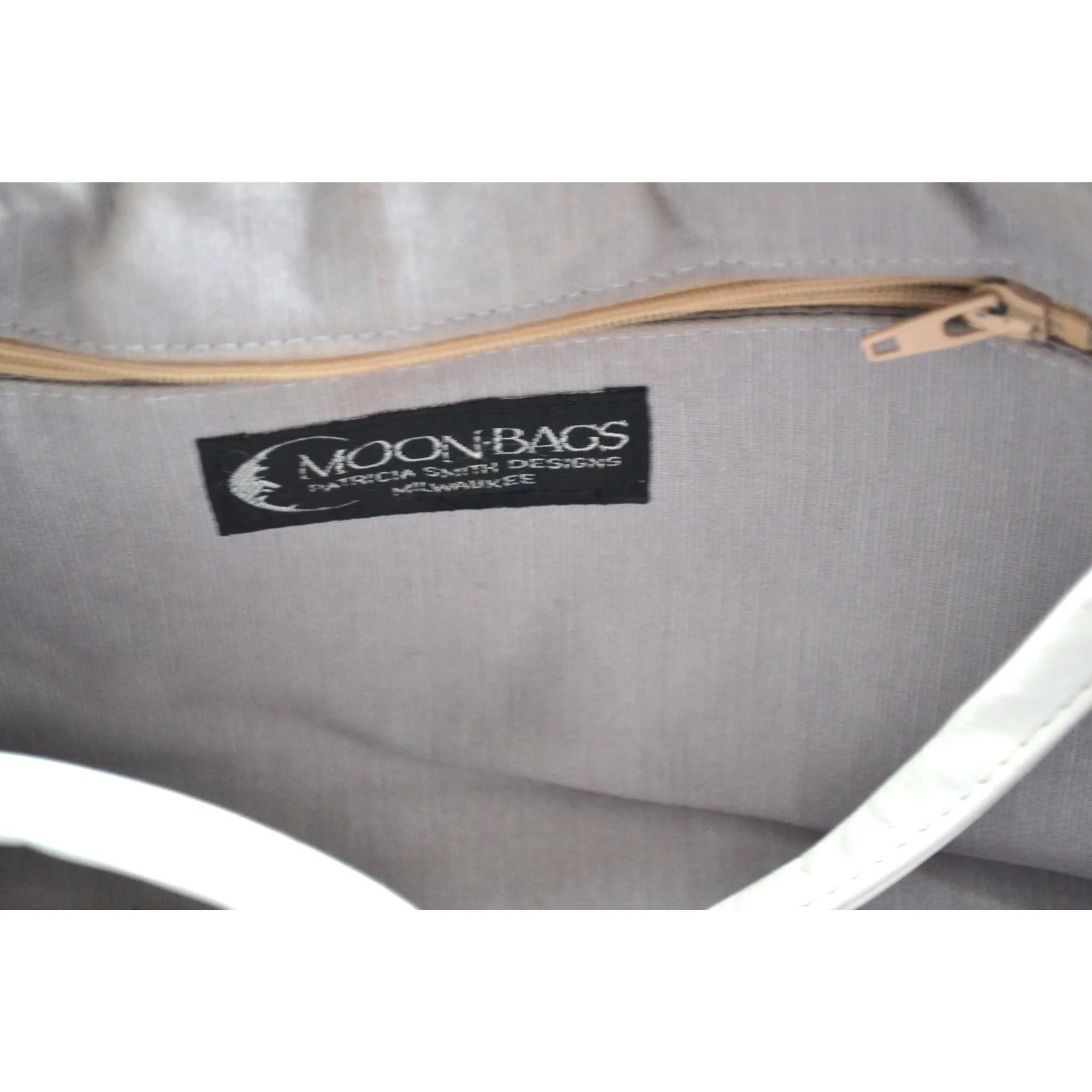 White Leather Lacquered Moon Bag Purse By Patricia Smith - 1980's
