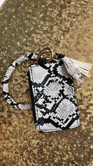 White Snakeskin Card Holder Keychain