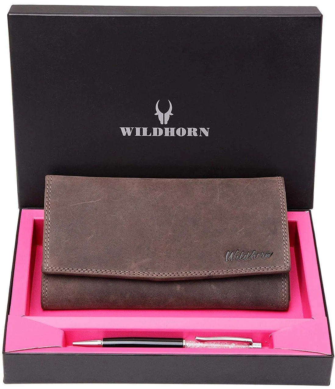 WildHorn®Women's Leather Wallet and Pen Combo Set