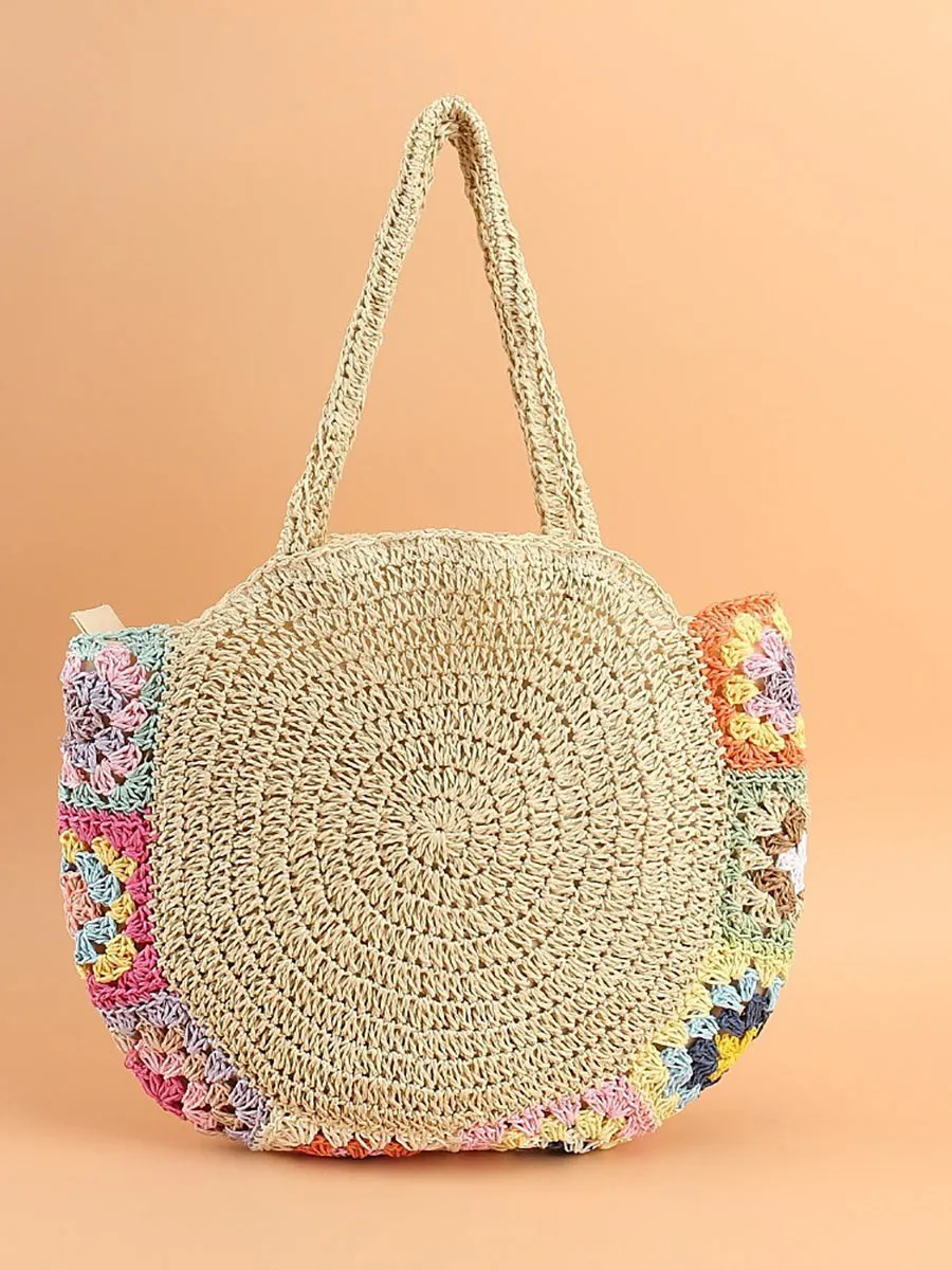 Women Fashion Flower Straw Weave Shoulder Bag