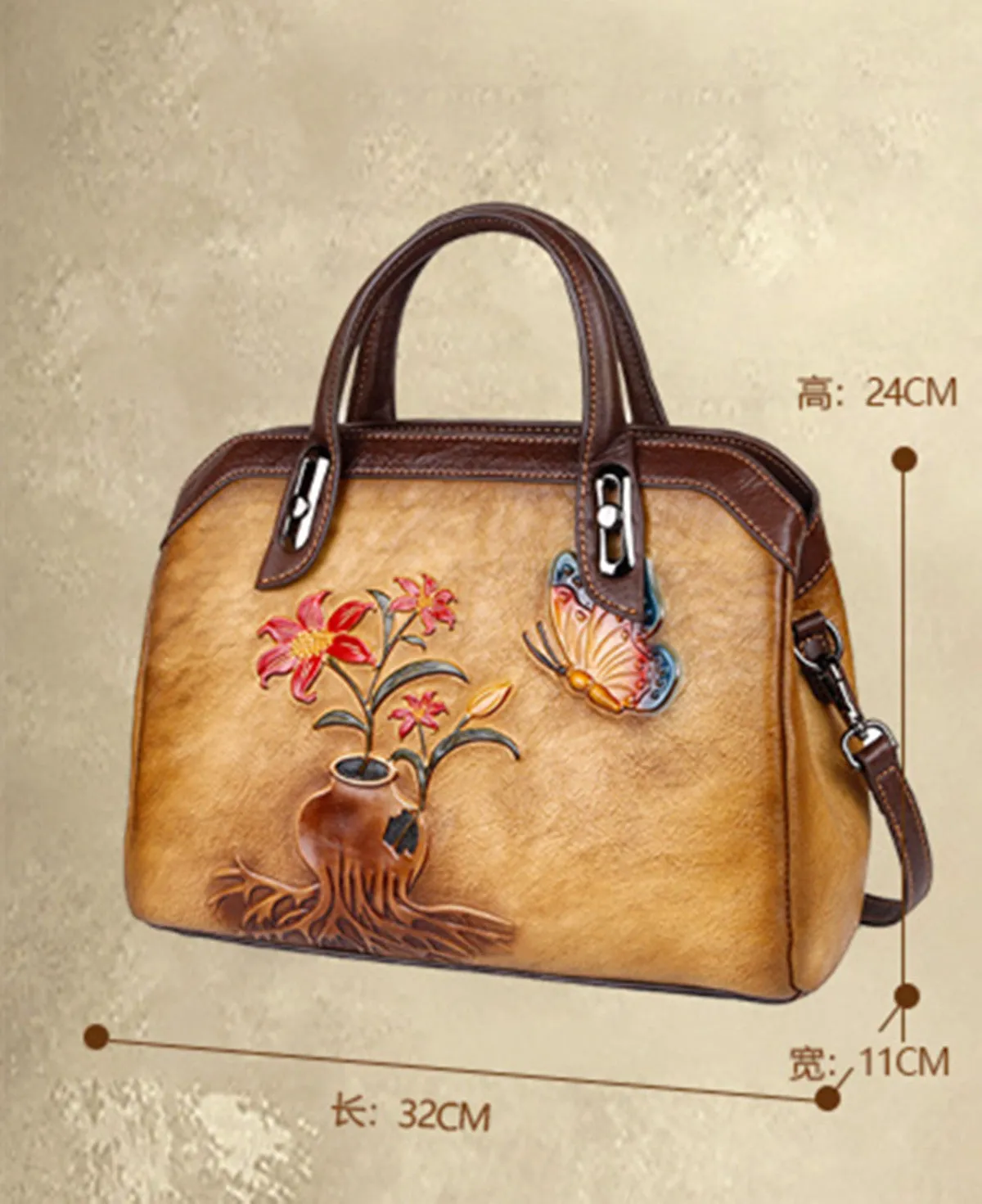 Women's Leather Shoulder Bags Cross Body Tote Handbags Purses Vintage Embossed Floral Handbag
