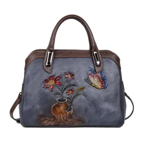 Women's Leather Shoulder Bags Cross Body Tote Handbags Purses Vintage Embossed Floral Handbag