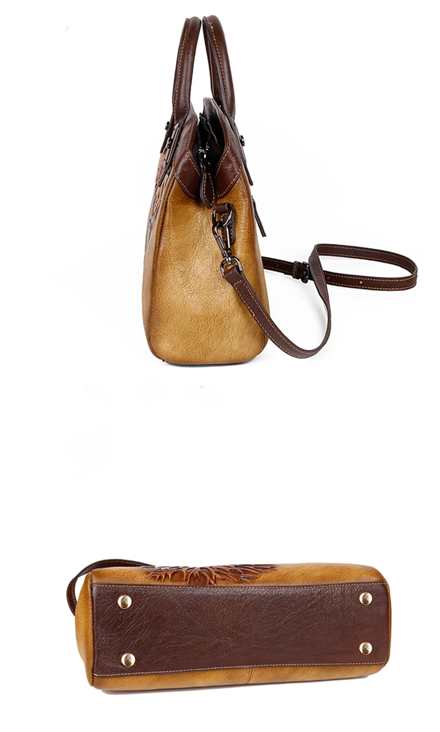 Women's Leather Shoulder Bags Cross Body Tote Handbags Purses Vintage Embossed Floral Handbag