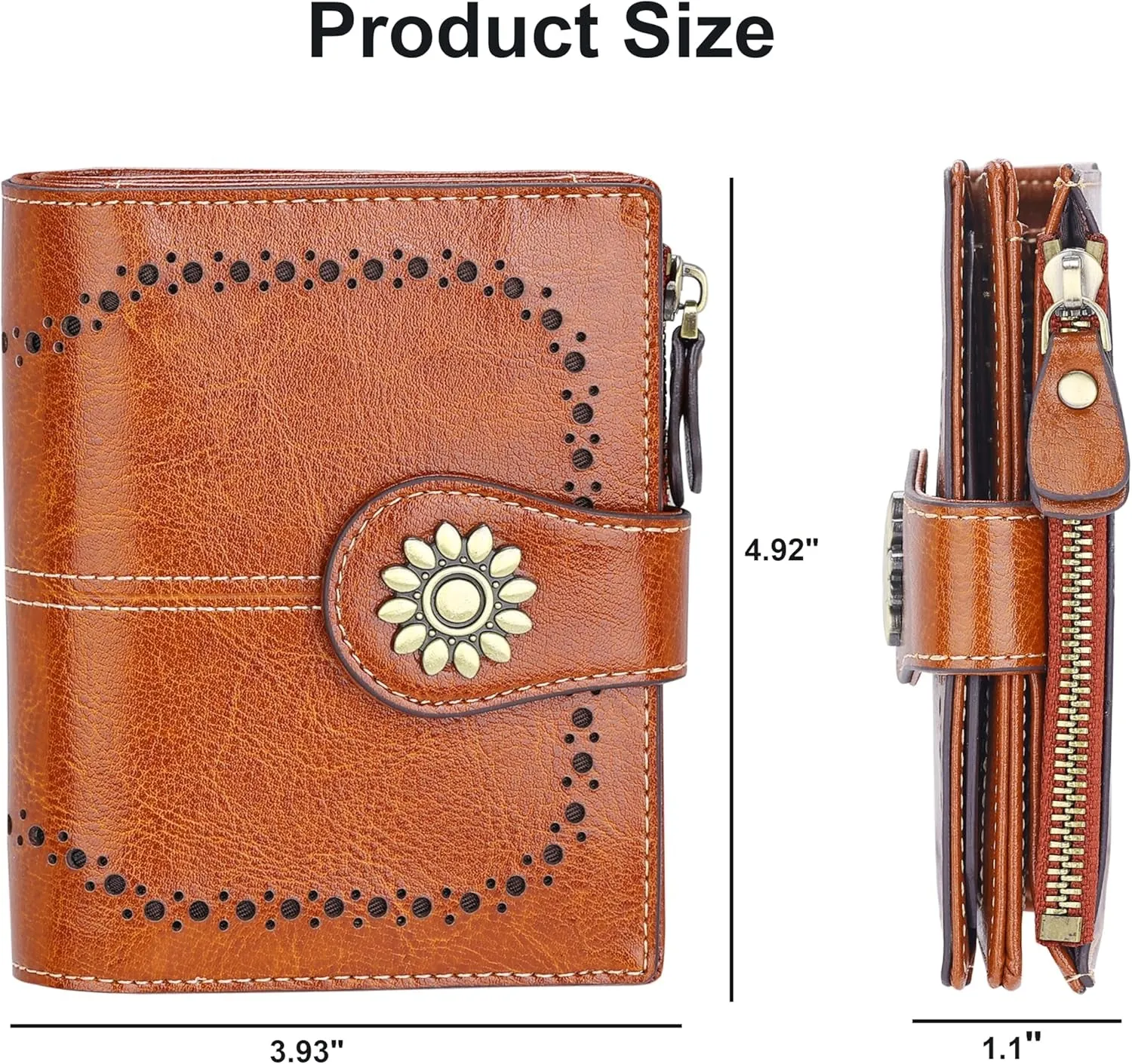 Womens Leather Wallet Small Compact RFID Blocking Credit Card Case Purse with Zipper Pocket