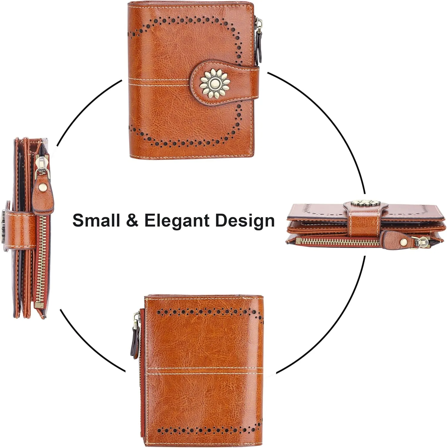 Womens Leather Wallet Small Compact RFID Blocking Credit Card Case Purse with Zipper Pocket