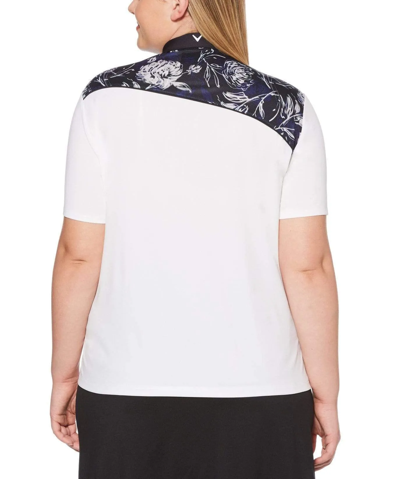 Womens Plus Ventilated Asymmetrical Floral Print Polo