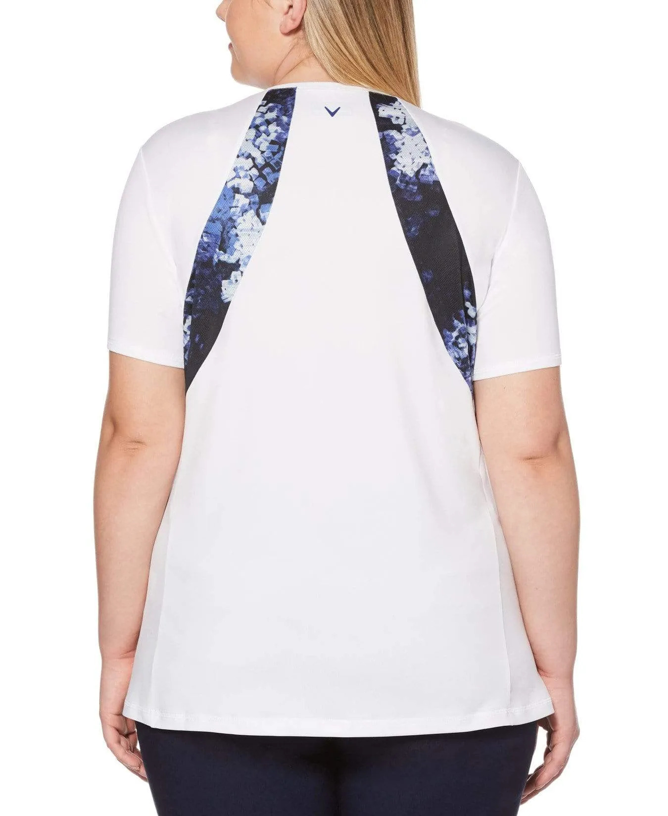 Womens Plus Ventilated Print Mesh Panels Mock Polo