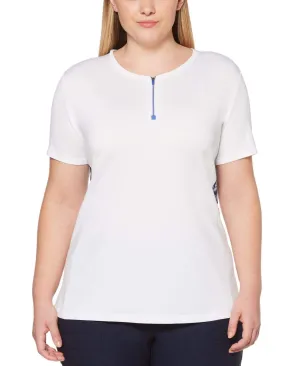 Womens Plus Ventilated Print Mesh Panels Mock Polo