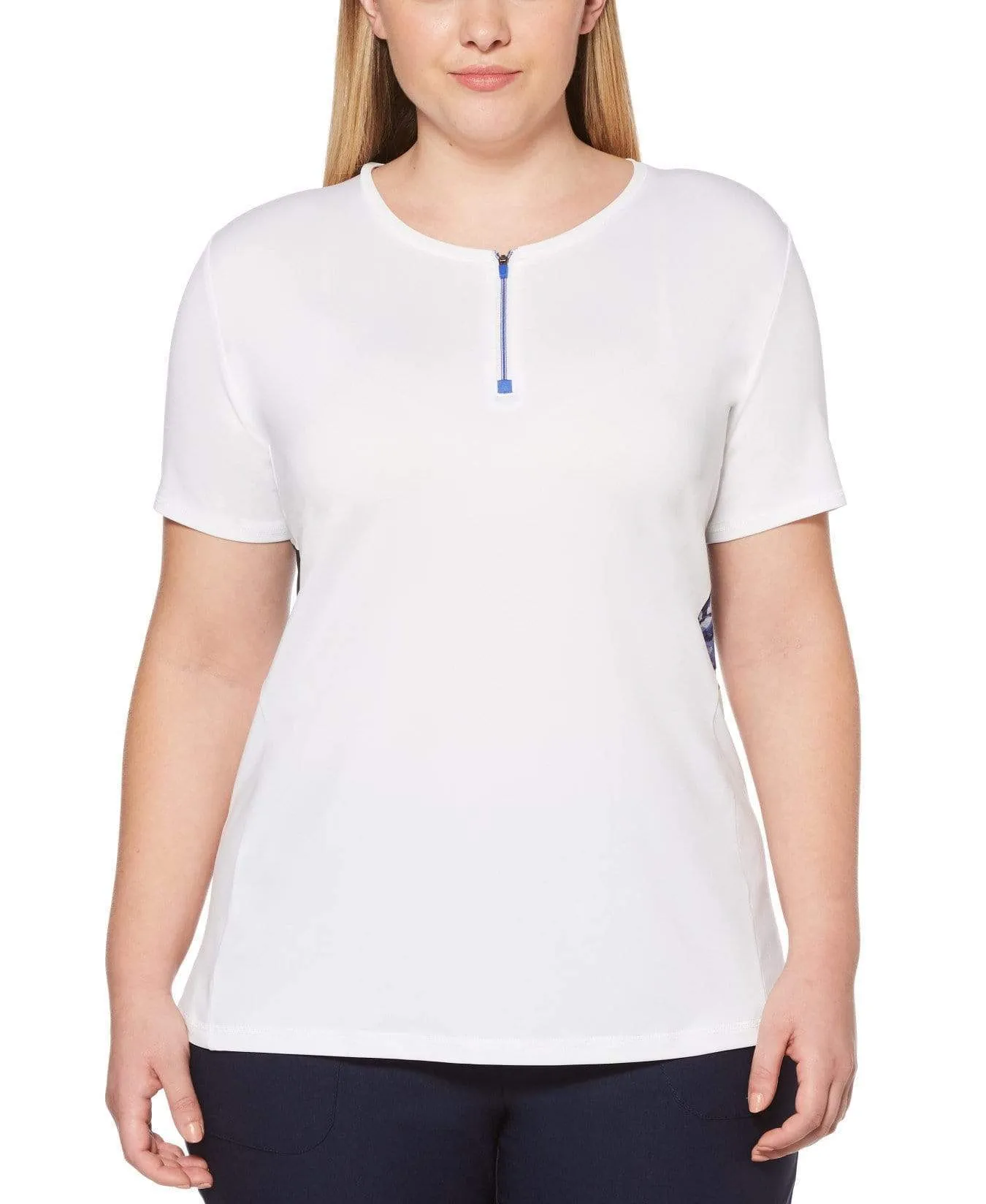 Womens Plus Ventilated Print Mesh Panels Mock Polo