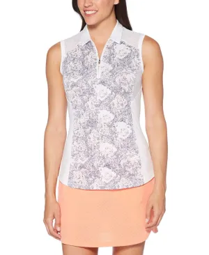 Womens Ventilated Dotted Blossom Print Polo