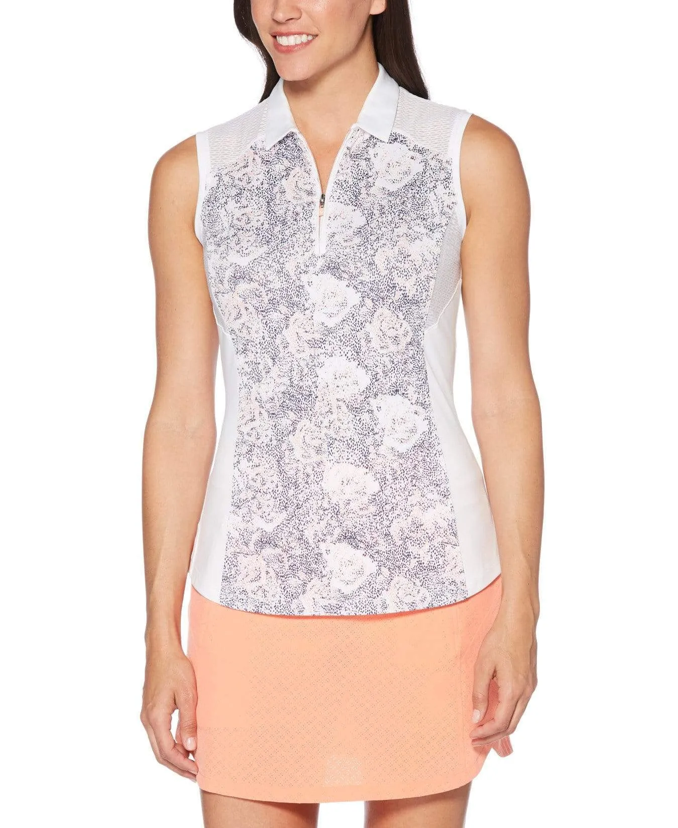 Womens Ventilated Dotted Blossom Print Polo
