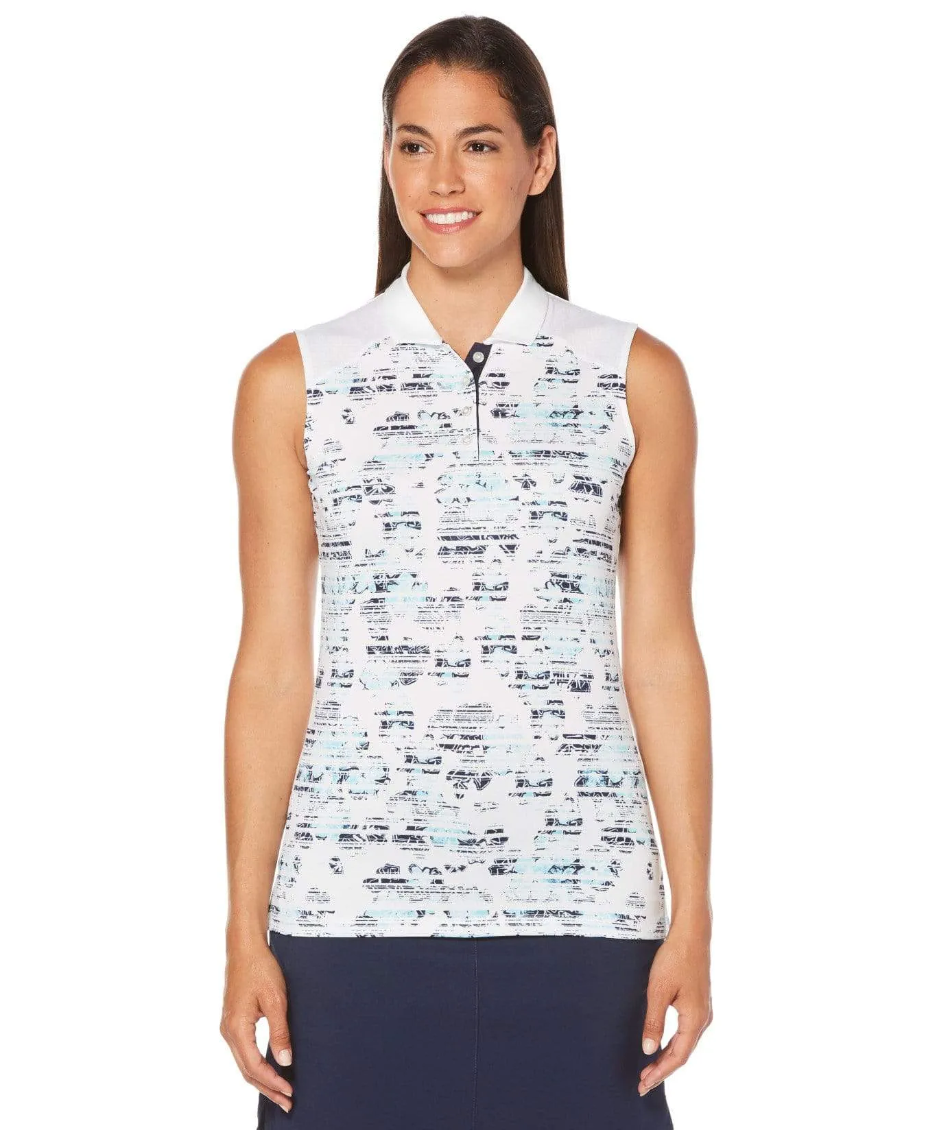 Womens Ventilated Stripe Stained Glass Floral Polo