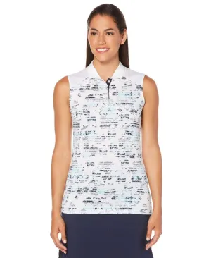 Womens Ventilated Stripe Stained Glass Floral Polo