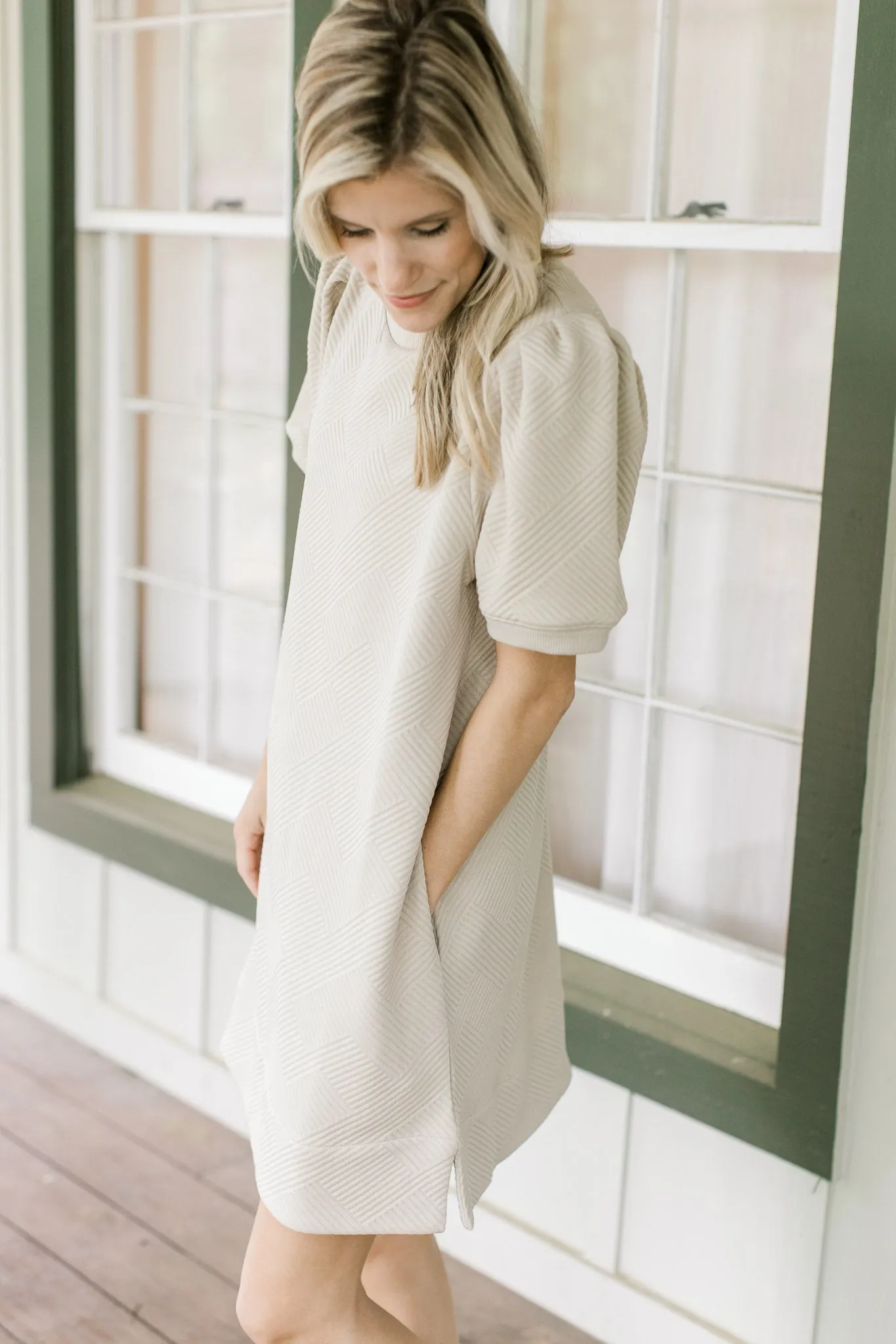 X Taupe Embossed Dress