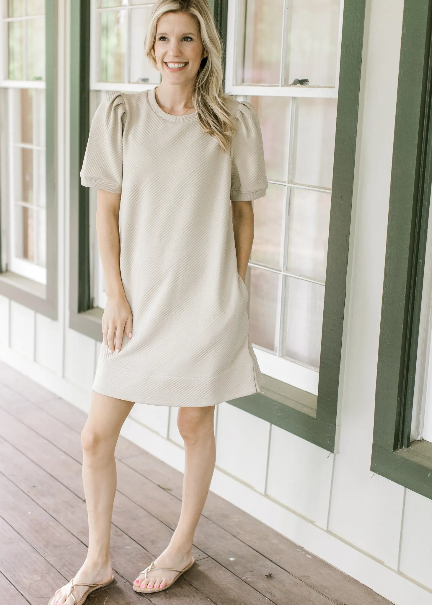 X Taupe Embossed Dress