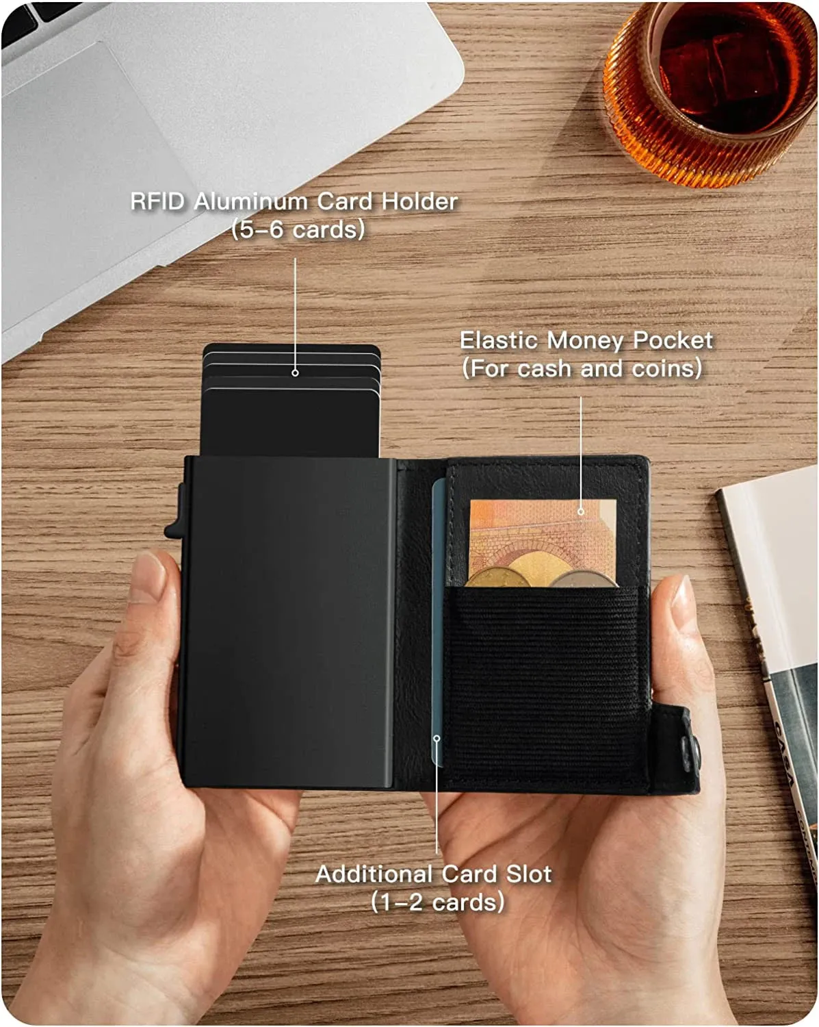 YE TREE Leather Pop-up Smart Wallet with RFID Blocking